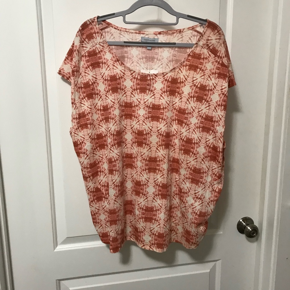 Ocean + Coast Plus Size Short Sleeve U-Neck Printed Top 2X NWT